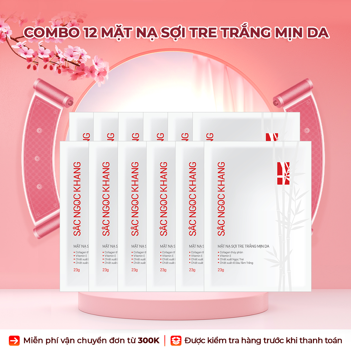 Mặt Nạ Sợi Tre Trắng Mịn Da Sắc Ngọc Khang (Set 12cái)