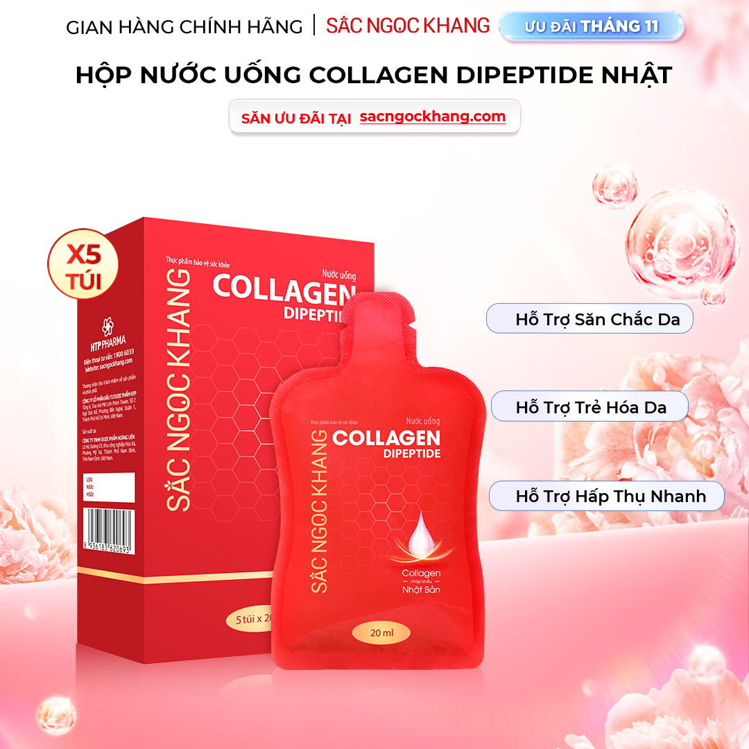 1729608477713730520 Nước Uống Collagen Dipeptide Mờ Nếp Nhăn - Dưỡng Ẩm Mịn Da Sắc Ngọc Khang Hộp 5 gói x 20ml - Ảnh 1