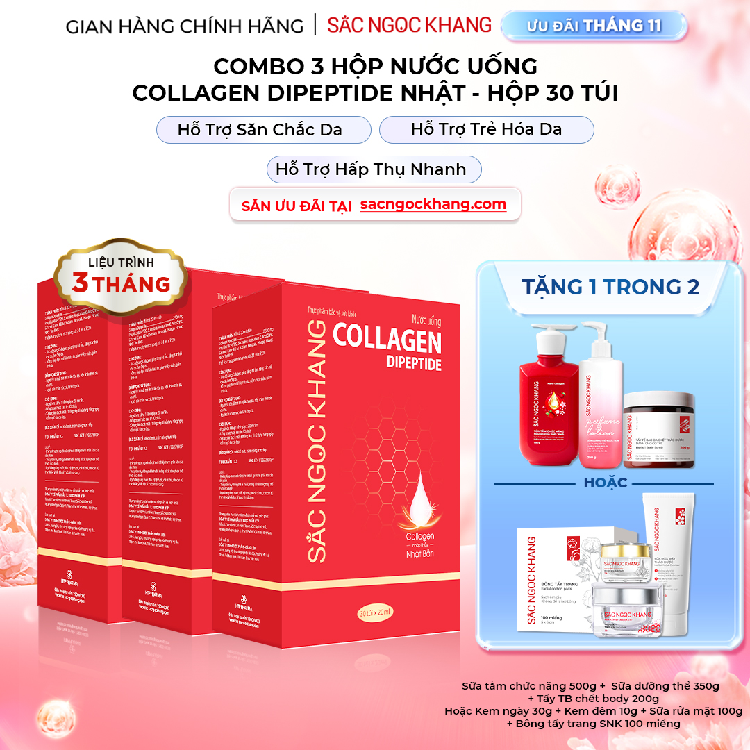 1729621459628690392 Combo 3 Hộp Nước Uống Collagen Dipeptide Mờ Nếp Nhăn - Dưỡng Ẩm Mịn Sắc Ngọc Khang - Ảnh 1