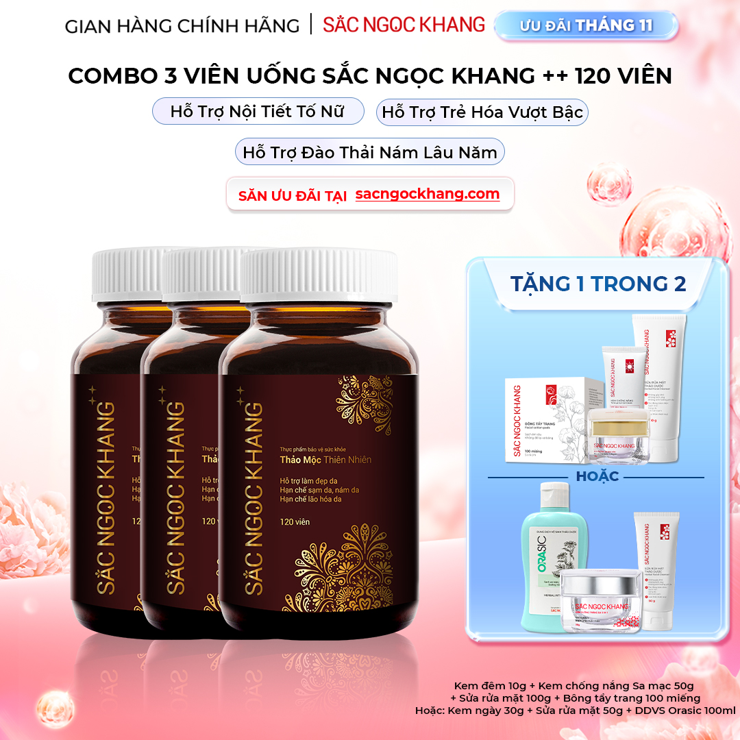 1729650543811791832 Combo 3 Viên Uống Mờ Nám, Hạn Chế Lão Hóa, Khỏe Đẹp Da Sắc Ngọc Khang++ 120v - Liệu trình 3 tháng - Ảnh 1