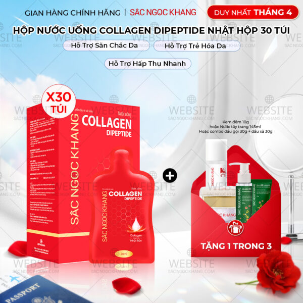 Nước Uống Collagen Dipeptide Mờ Nếp Nhăn - Dưỡng Ẩm Mịn Da Sắc Ngọc Khang (Hộp 30 túi x 20 ml)