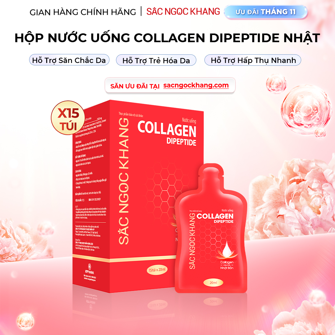 1729689140186745816 Nước Uống Collagen Dipeptide Mờ Nếp Nhăn - Dưỡng Ẩm Mịn Da Sắc Ngọc Khang (Hộp 15 túi x 20 ml) - Ảnh 1