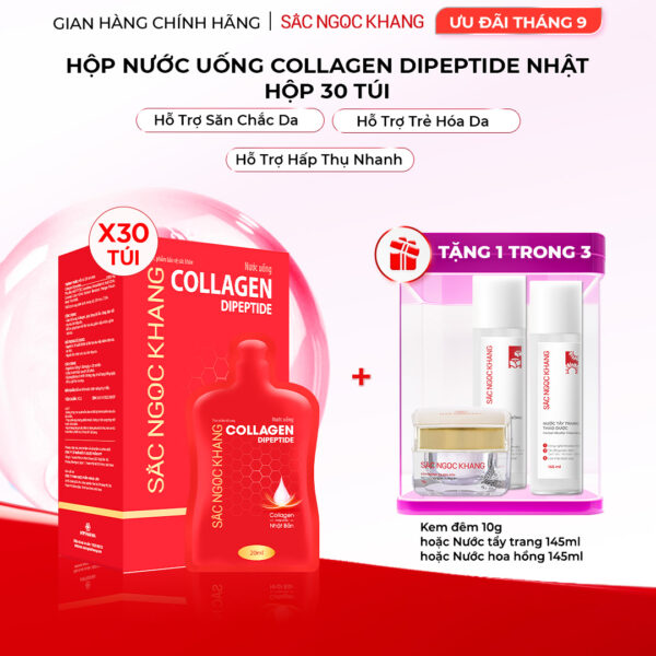 Nước Uống Collagen Dipeptide Mờ Nếp Nhăn - Dưỡng Ẩm Mịn Da Sắc Ngọc Khang (Hộp 30 túi x 20 ml)