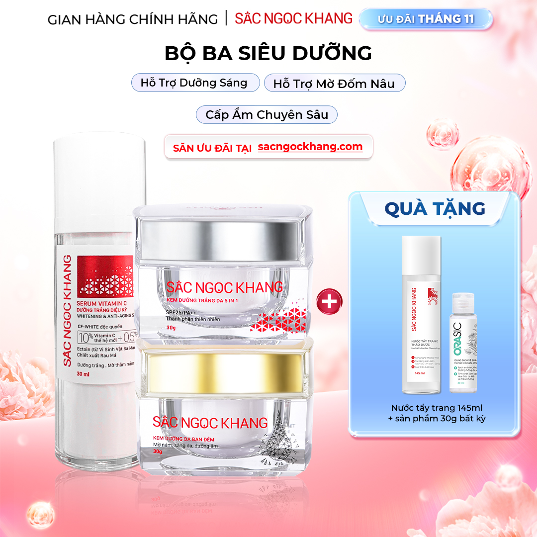 1729903904204360664 Bộ Kem Dưỡng Ngày/Đêm + Serum Trắng Bật Tông Sắc Ngọc Khang (Serum Vitamin C 30ml + Kem Ngày 30g + Kem Đêm 30g) - Ảnh 1