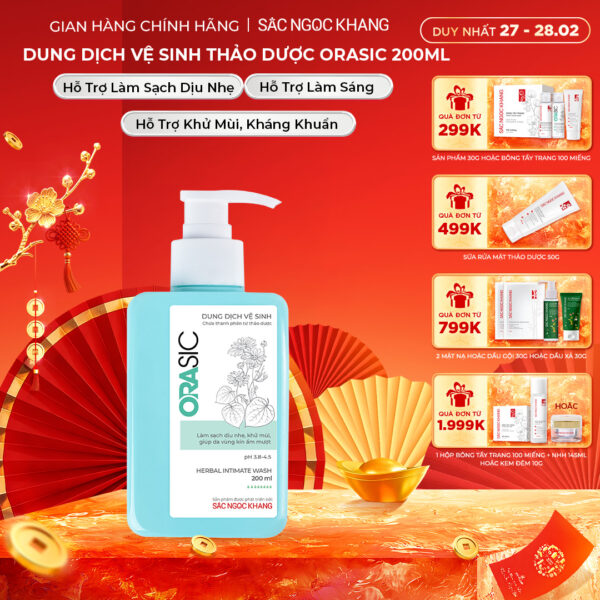 Dung Dịch Vệ Sinh Thảo Dược Orasic Dưỡng Hồng Sắc Ngọc Khang (Herbal Intimate Wash) 200ml