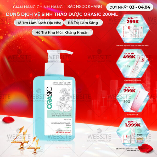 Dung Dịch Vệ Sinh Thảo Dược Orasic Dưỡng Hồng Sắc Ngọc Khang (Herbal Intimate Wash) 200ml