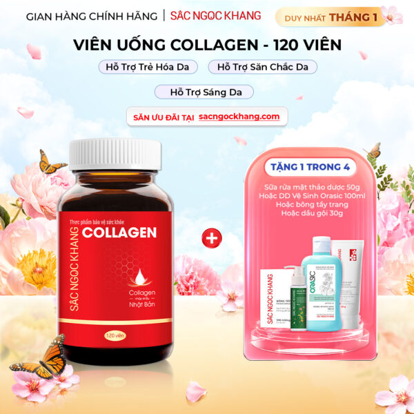Viên Uống Collagen Dipeptide Hỗ Trợ Mờ Nếp Nhăn, Dưỡng Da Ẩm Mịn Sắc Ngọc Khang 120 viên