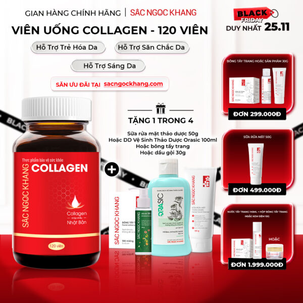 Viên Uống Collagen Dipeptide Hỗ Trợ Mờ Nếp Nhăn, Dưỡng Da Ẩm Mịn Sắc Ngọc Khang 120 viên
