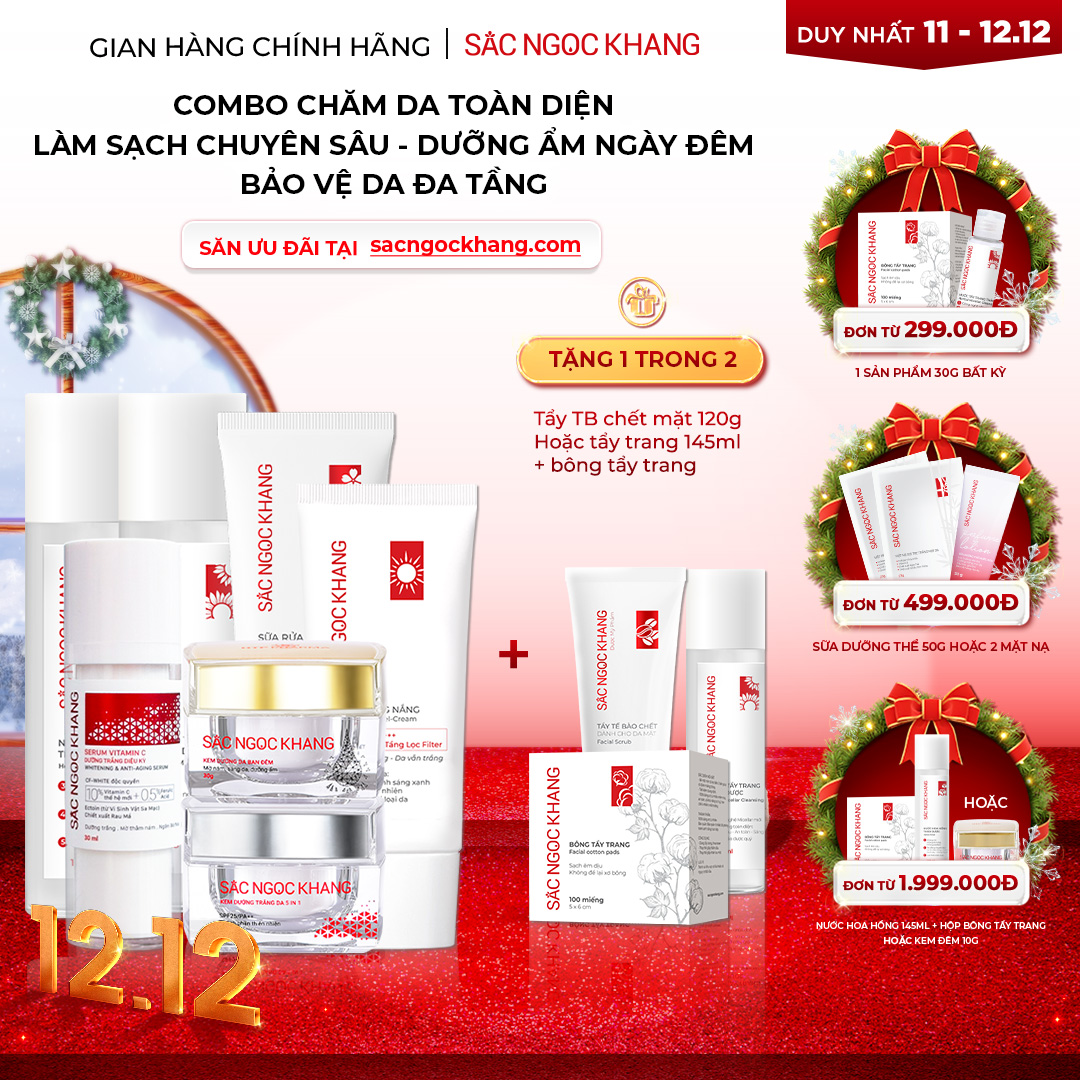 1729622007127444440 Combo 7 Sản Phẩm Chăm Sóc Da Toàn Diện Chuyên Sâu Sắc Ngọc Khang (Nước Tẩy Trang Thảo Dược, Sữa Rửa Mặt Thảo Dược, Nước Hoa Hồng Thảo Dược, Serum Siêu Dưỡng Trắng Vitamin C, Kem Dưỡng Da 5 In 1, Kem Dưỡng Ban Đêm, Kem Chống Nắng) - Ảnh 1