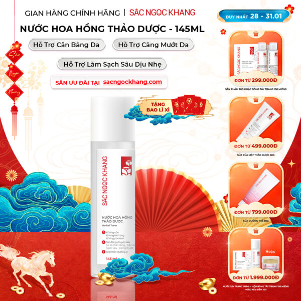 Nước Hoa Hồng Thảo Dược Sắc Ngọc Khang 145ml ( Herbal Toner) - Bản nâng cấp