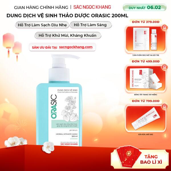Dung Dịch Vệ Sinh Thảo Dược Orasic Dưỡng Hồng Sắc Ngọc Khang (Herbal Intimate Wash) 200ml