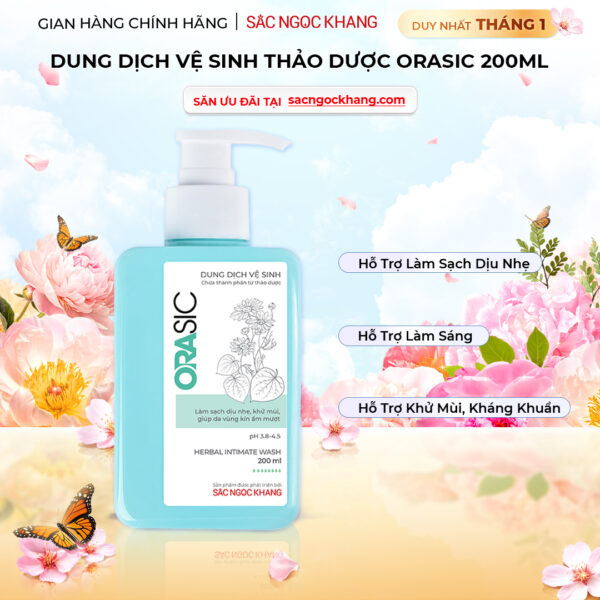 Dung Dịch Vệ Sinh Thảo Dược Orasic Dưỡng Hồng Sắc Ngọc Khang (Herbal Intimate Wash) 200ml