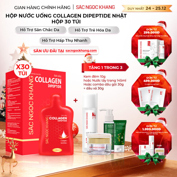 Nước Uống Collagen Dipeptide Mờ Nếp Nhăn - Dưỡng Ẩm Mịn Da Sắc Ngọc Khang (Hộp 30 túi x 20 ml)