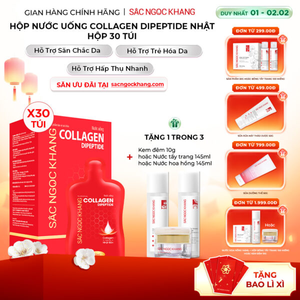 Nước Uống Collagen Dipeptide Mờ Nếp Nhăn - Dưỡng Ẩm Mịn Da Sắc Ngọc Khang (Hộp 30 túi x 20 ml)