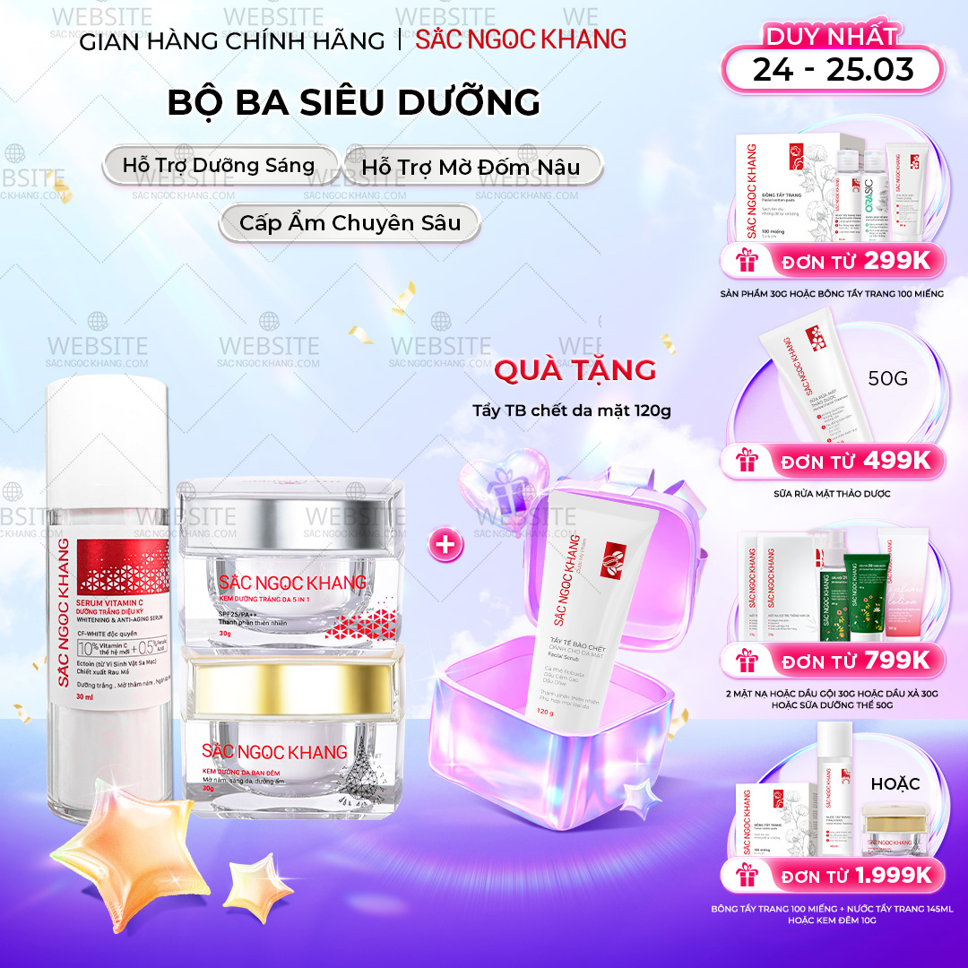 1729903904204360664 Bộ Kem Dưỡng Ngày/Đêm + Serum Trắng Bật Tông Sắc Ngọc Khang (Serum Vitamin C 30ml + Kem Ngày 30g + Kem Đêm 30g) - Ảnh 1