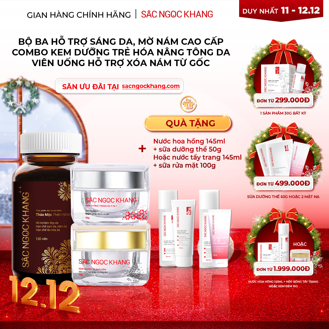 1731259366604311512 Combo Mờ Nám Dưỡng Trắng Cao Cấp Sắc Ngọc Khang: Viên Uống Sắc Ngọc Khang ++, Kem Dưỡng Da Ban Đêm, Kem Dưỡng Da Ban Ngày - Ảnh 1