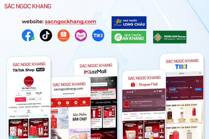 Sắc Ngọc Khang hiện diện mạnh mẽ tại các chuỗi nhà thuốc lớn và phát triển trên nhiều nền tảng thương mại điện tử phổ biến.