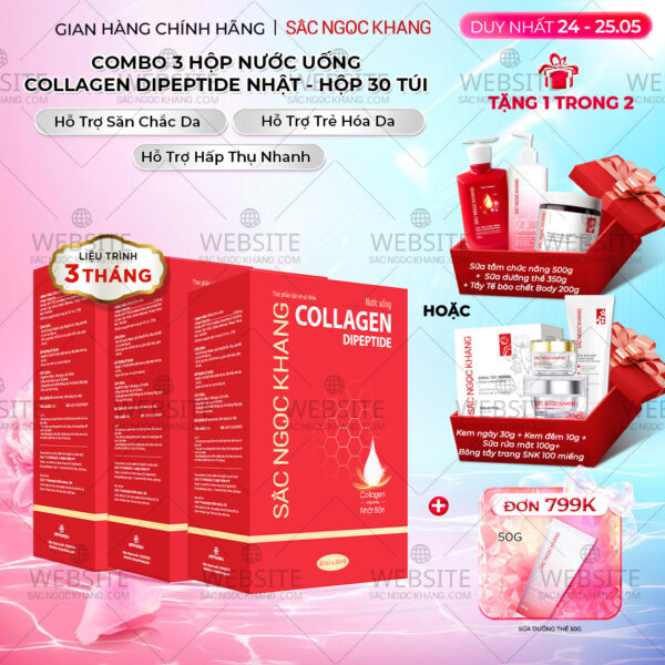Combo 3 Hộp Nước Uống Collagen Dipeptide Mờ Nếp Nhăn - Dưỡng Ẩm Mịn Sắc Ngọc Khang