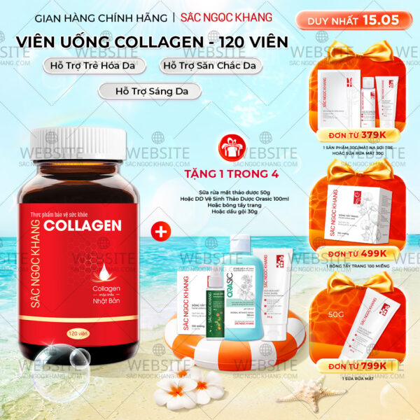 Viên Uống Collagen Dipeptide Hỗ Trợ Mờ Nếp Nhăn, Dưỡng Da Ẩm Mịn Sắc Ngọc Khang 120 viên