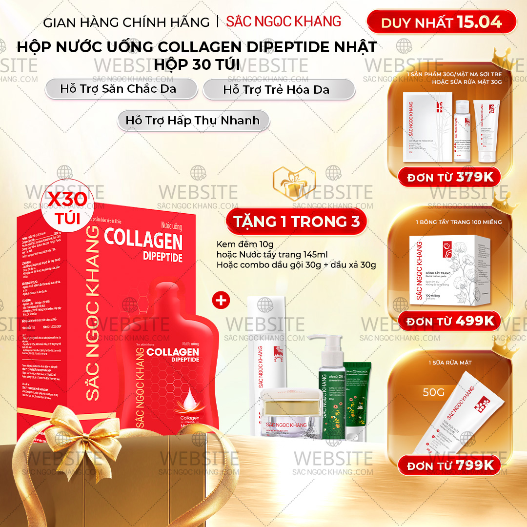 1729650549852572632-2 Nước Uống Collagen Dipeptide Mờ Nếp Nhăn - Dưỡng Ẩm Mịn Da Sắc Ngọc Khang (Hộp 30 túi x 20 ml) - Ảnh 1