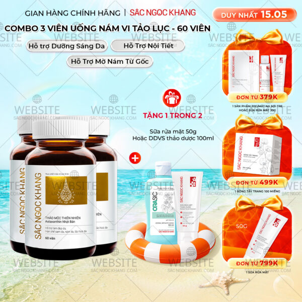 Combo 3 Hộp Viên Uống Vi Tảo Lục Sắc Ngọc Khang Đào Thải Nám 60 viên/hộp