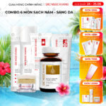 Combo Toàn Diện Mờ Nám, Đẹp Da Sắc Ngọc Khang: Nước tẩy trang 145ml, sữa rửa mặt 50g, nước hoa hồng 145ml, kem chống nắng 50g, kem dưỡng da ban đêm 10g, viên uống vi tảo lục 60v (phiên bản thường)