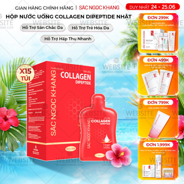 Nước Uống Collagen Dipeptide Mờ Nếp Nhăn - Dưỡng Ẩm Mịn Da Sắc Ngọc Khang (Hộp 15 túi x 20 ml)