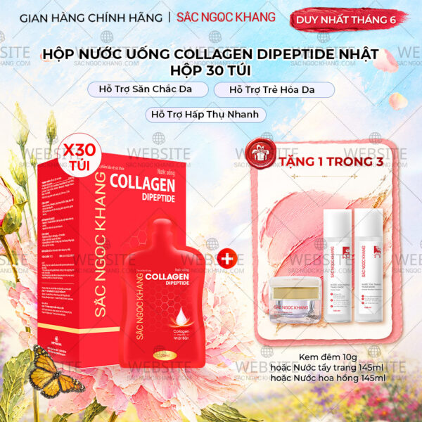 Nước Uống Collagen Dipeptide Mờ Nếp Nhăn - Dưỡng Ẩm Mịn Da Sắc Ngọc Khang (Hộp 30 túi x 20 ml)