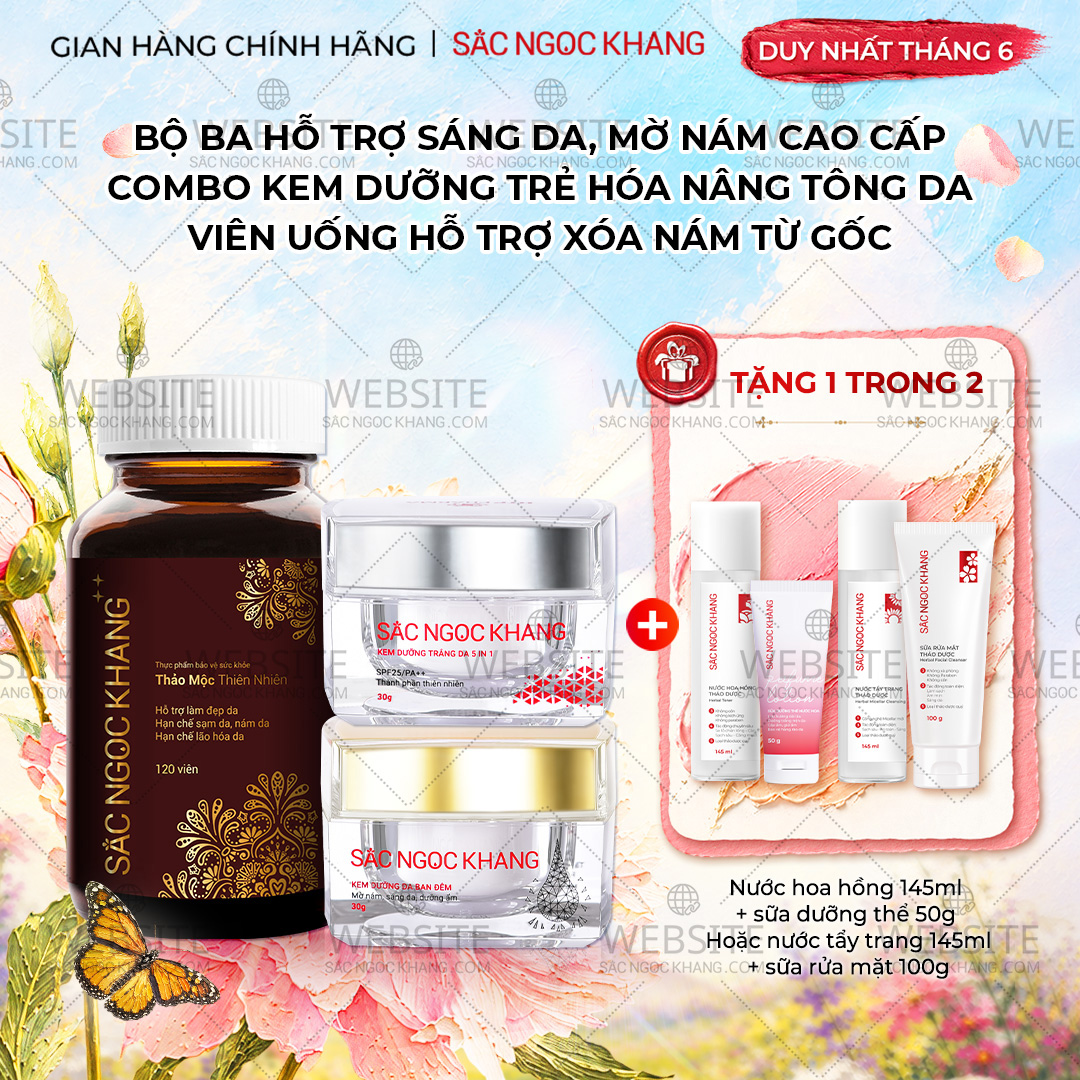 1731259366604311512 Combo Mờ Nám Dưỡng Trắng Cao Cấp Sắc Ngọc Khang: Viên Uống Sắc Ngọc Khang ++, Kem Dưỡng Da Ban Đêm, Kem Dưỡng Da Ban Ngày - Ảnh 1