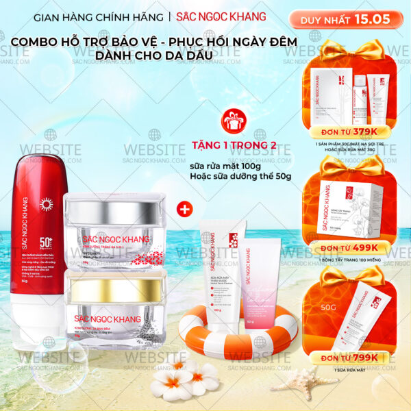 Combo Mờ Nám Dưỡng Trắng Kiềm Dầu Sắc Ngọc Khang (Kem dưỡng da ban ngày, kem dưỡng da ban đêm, kem chống nắng kiềm dầu)
