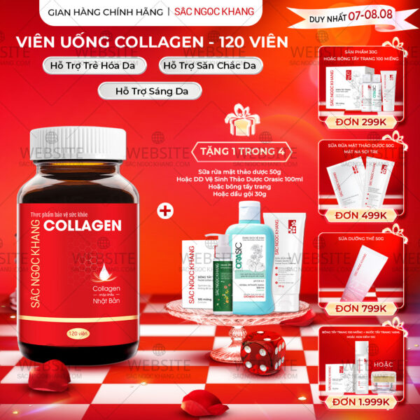 Viên Uống Collagen Dipeptide Hỗ Trợ Mờ Nếp Nhăn, Dưỡng Da Ẩm Mịn Sắc Ngọc Khang 120 viên