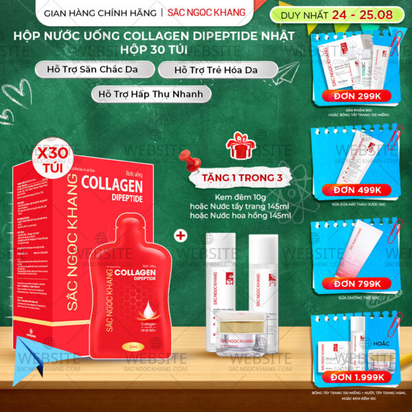 Nước Uống Collagen Dipeptide Mờ Nếp Nhăn - Dưỡng Ẩm Mịn Da Sắc Ngọc Khang (Hộp 30 túi x 20 ml)