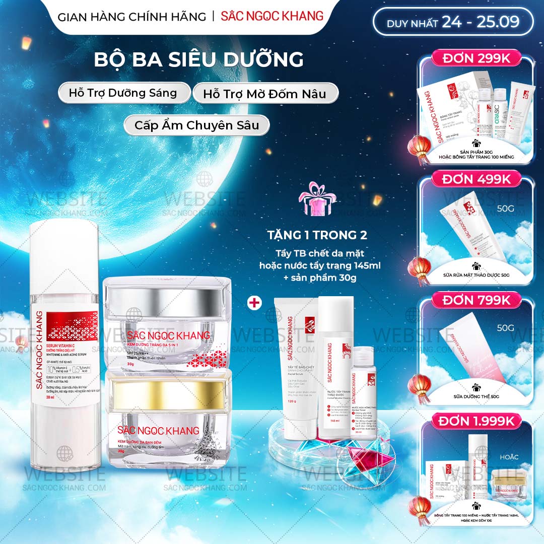 1729903904204360664 Bộ Kem Dưỡng Ngày/Đêm + Serum Trắng Bật Tông Sắc Ngọc Khang (Serum Vitamin C 30ml + Kem Ngày 30g + Kem Đêm 30g) - Ảnh 1