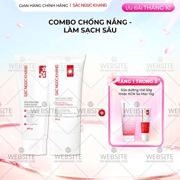 Combo 02 Kem Chống Nắng "Sa Mạc" Nâng Tông Sắc Ngọc Khang 50g