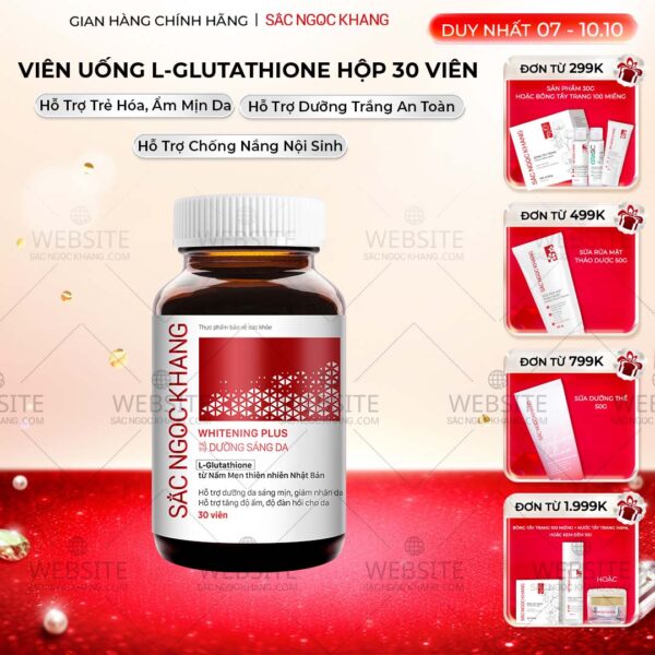 Viên Uống Glutathione Dưỡng Trắng Da Vượt Trội 30 viên - Whitening Plus Sắc Ngọc Khang